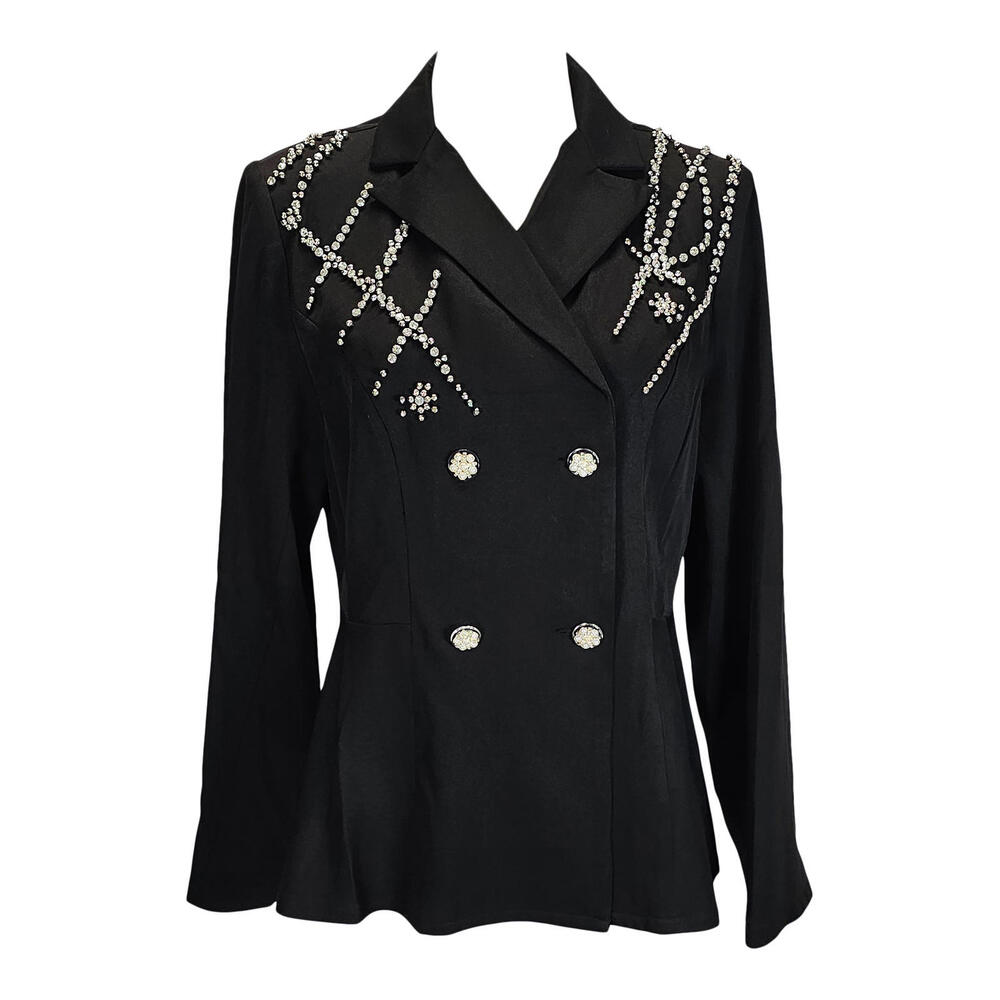 Shein Dazzling Black Blazer with Sparkly Rhinestone Flair/XL